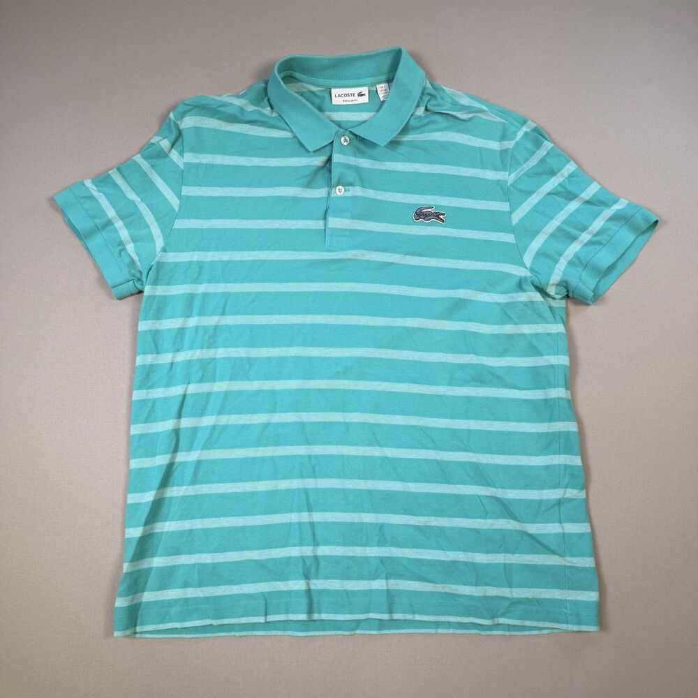 Lacoste Men's Polo Shirt Size FR 7/Us XXL Teal/White Striped Short Sleeve
